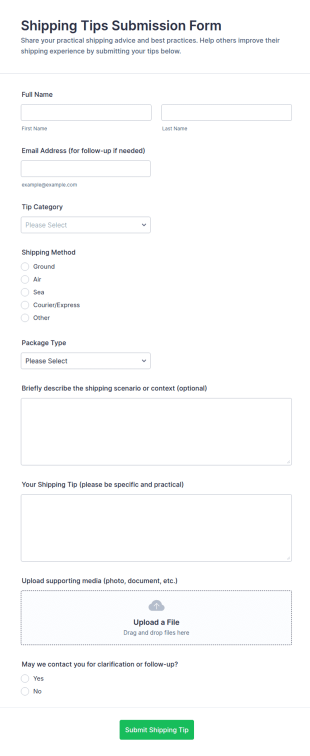 Shipping Tips Submission Form Template