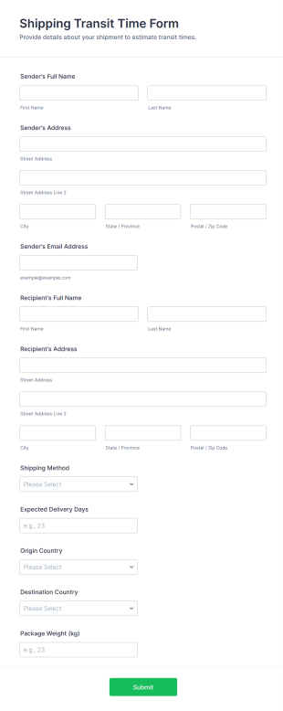 Shipping Transit Time Form Template