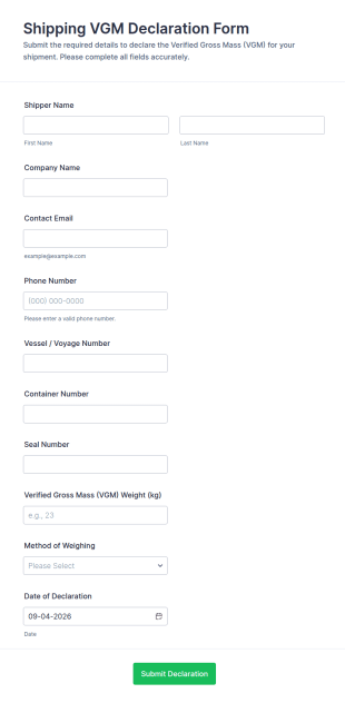 Shipping VGM Declaration Form Template