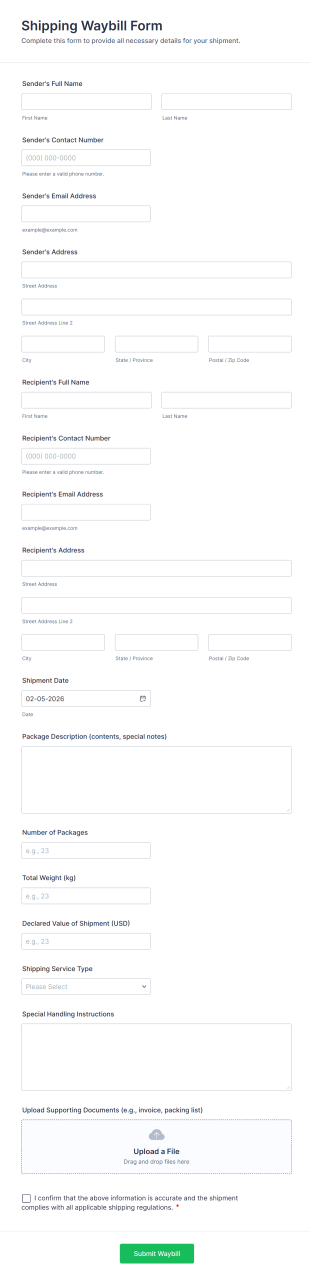 Shipping Waybill Form Template