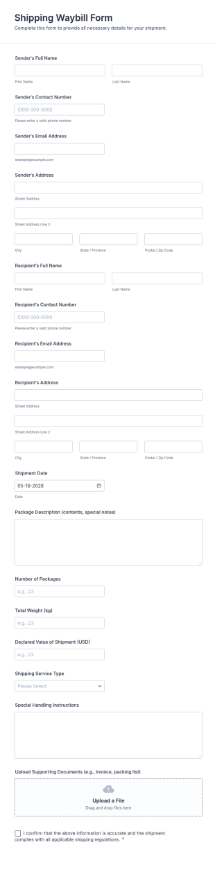 Shipping Waybill Form Template