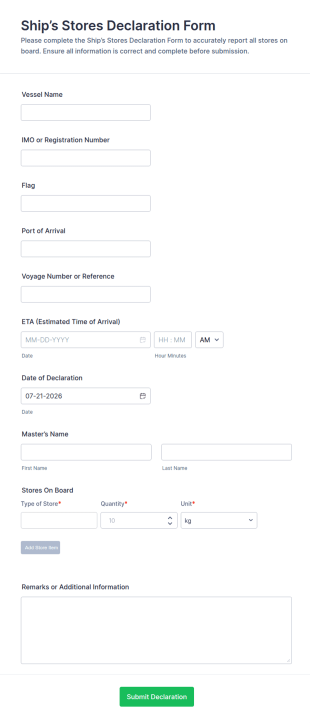 Ship’s Stores Declaration Form Template