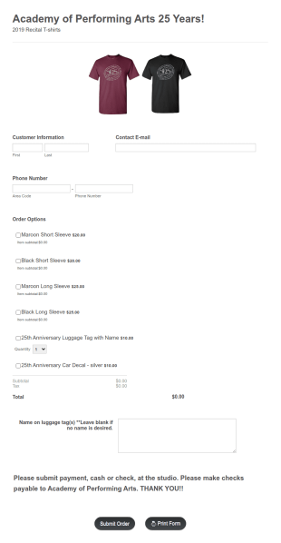 Shirt Order Form Template