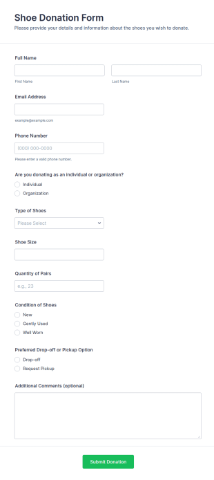 Shoe Donation Form Template