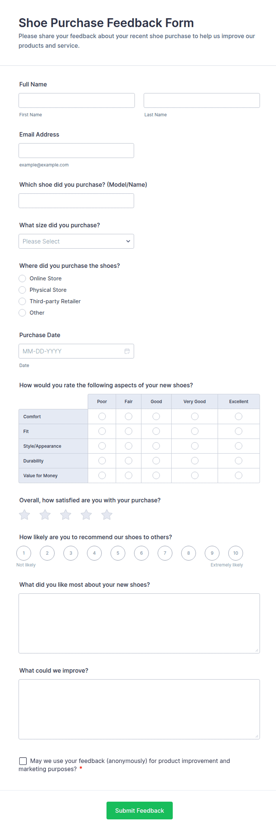 Shoe Purchase Feedback Form Template | Jotform