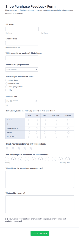 Shoe Purchase Feedback Form Template