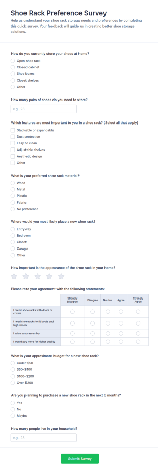 Shoe Rack Preference Survey Form Template