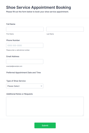 Shoe Service Appointment Booking Form Template