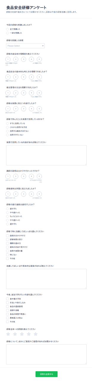 食品安全研修アンケート