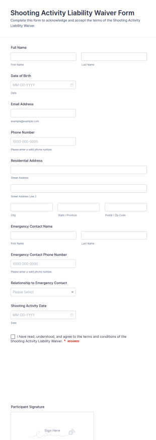 Shooting Activity Liability Waiver Form Template