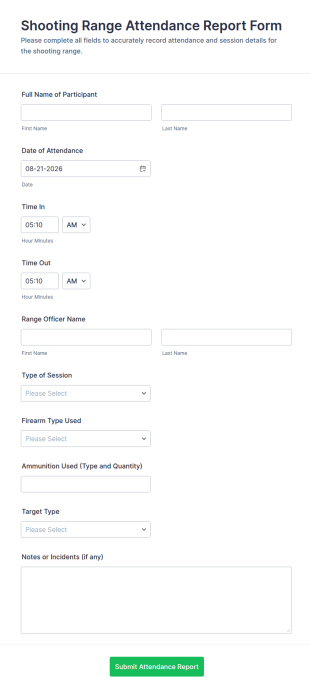 Shooting Range Attendance Report Form Template