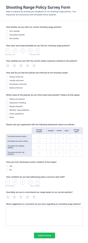 Shooting Range Policy Survey Form Template