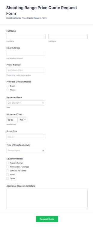 Shooting Range Price Quote Request Form Template