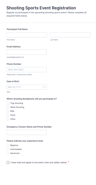 Shooting Sports Event Registration Form Template