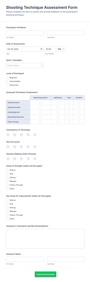 Shooting Technique Assessment Form Template