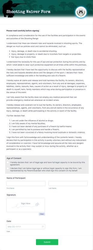 Shooting Waiver Form Template