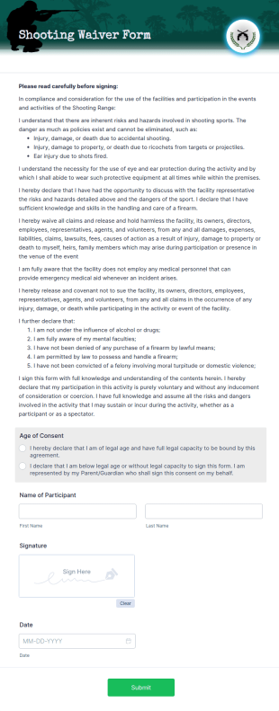 Shooting Waiver Form Template