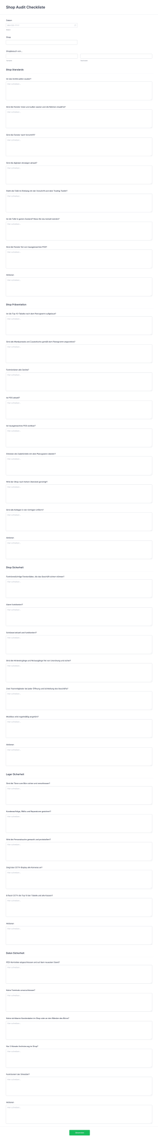 Shop Audit Checkliste Form Template