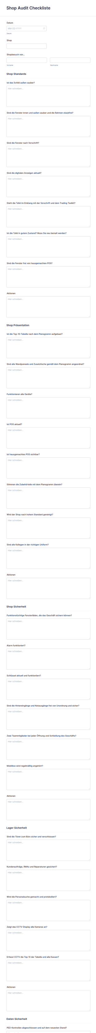 Shop Audit Checkliste