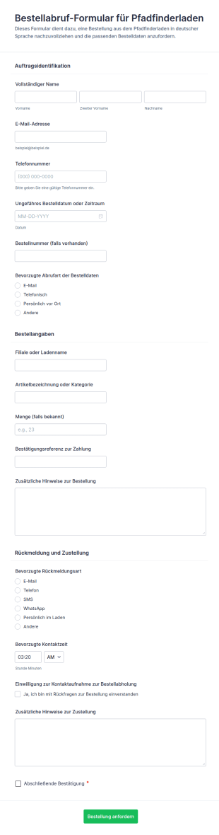 Shop Bestellabruf Anfrage