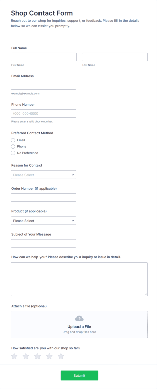 Shop Contact Form Template