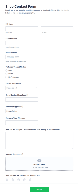 Shop Contact Form Template