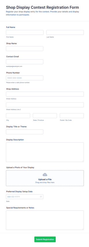Shop Display Contest Registration Form Template