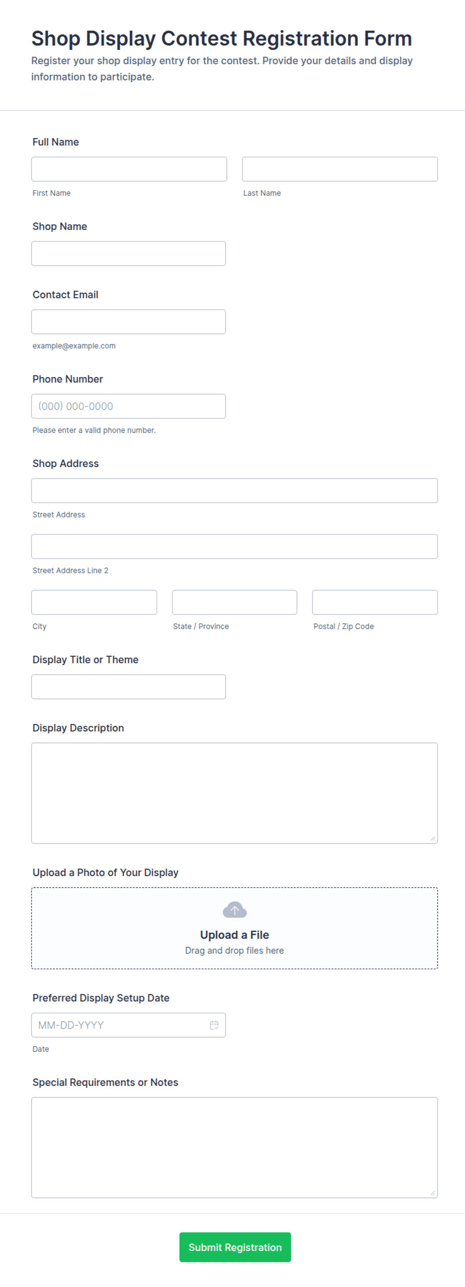 Shop Display Contest Registration Form Template | Jotform