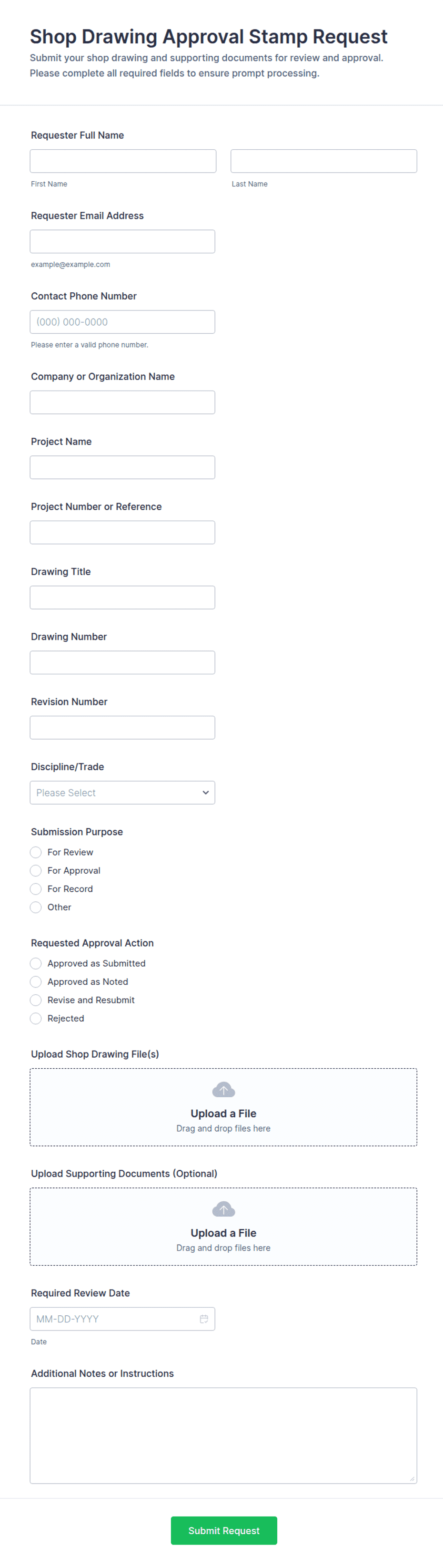 Shop Drawing Approval Stamp Request Form Template | Jotform