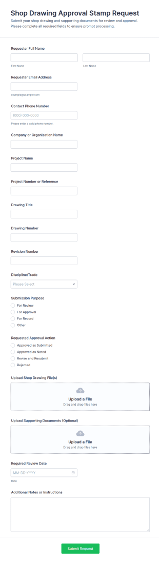 Shop Drawing Approval Stamp Request Form Template