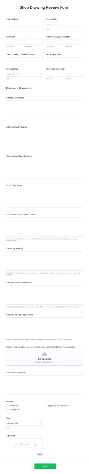 Shop Drawing Review Form Template
