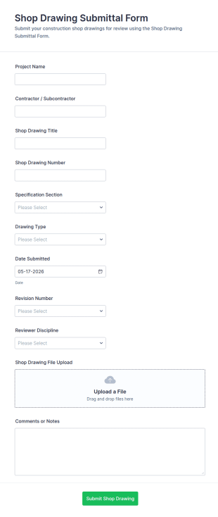 Shop Drawing Submittal Form Template