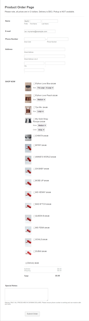 Shop FEMA Order Page Form Template