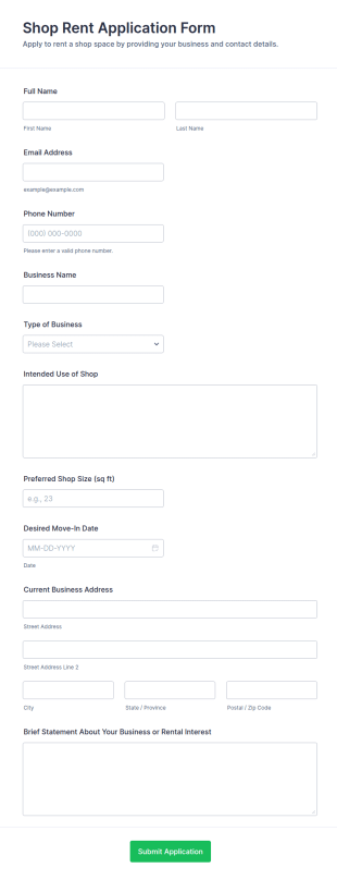 Shop Rent Application Form Template