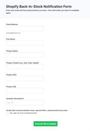 Shopify Back In Stock Notification Form Template