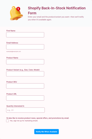 Shopify Back In Stock Notification Form Template