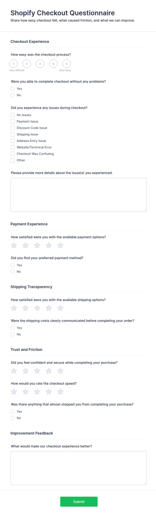 Shopify Checkout Questionnaire Form Template