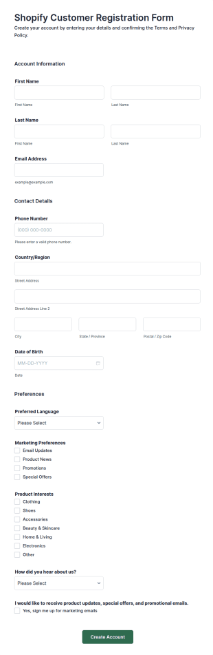 Shopify Customer Registration Form Template