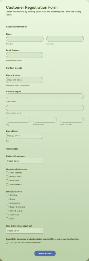 Shopify Customer Registration Form Template