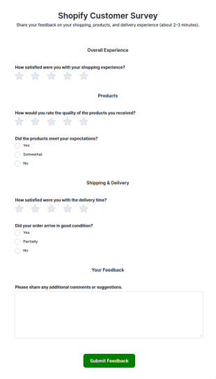 Shopify Customer Survey Form Template