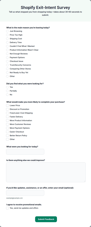 Shopify Exit Intent Survey Form Template