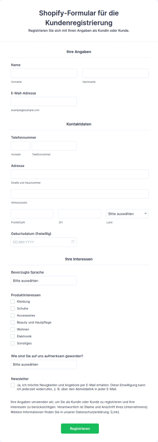 Shopify Formular Für Die Kundenregistrierung