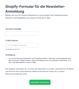 Shopify Formular Für Die Newsletter Anmeldung
