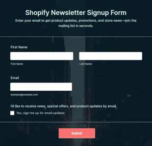 Shopify Newsletter Signup Form Template