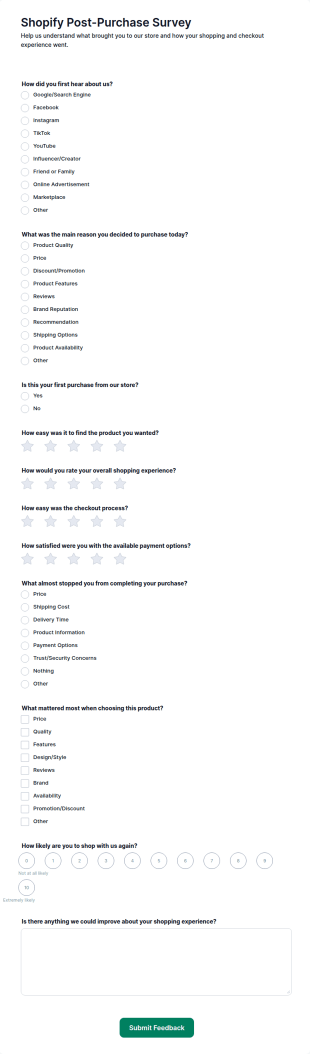 Shopify Post Purchase Survey Form Template