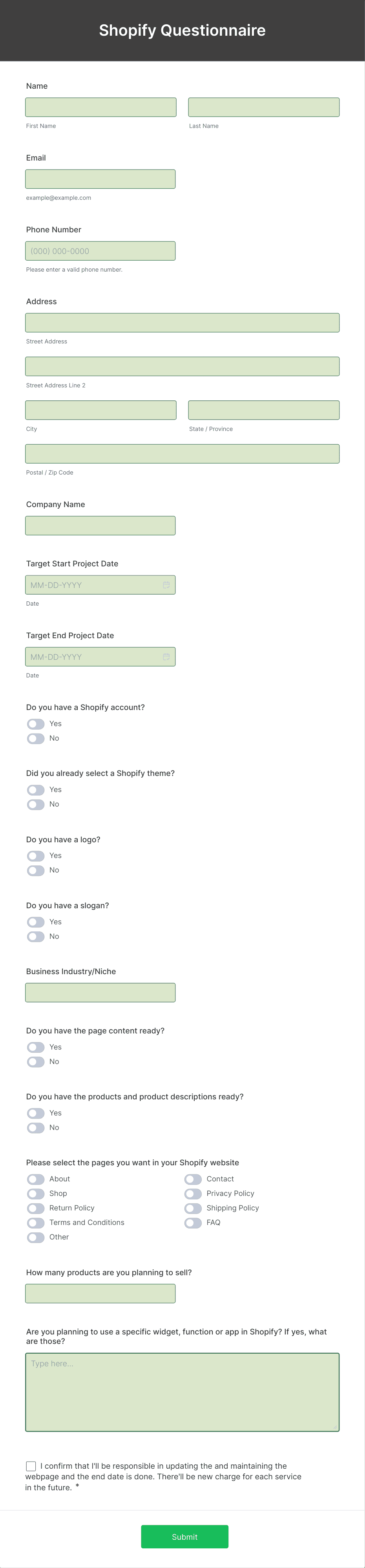 Shopify Questionnaire Form Template | Jotform