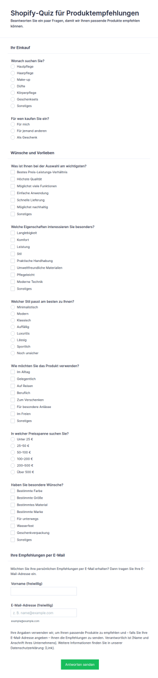 Shopify Quiz Für Produktempfehlungen