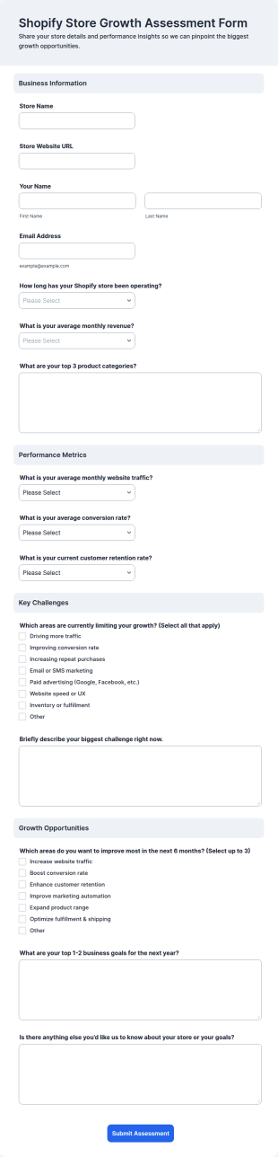Shopify Store Growth Assessment Form Template
