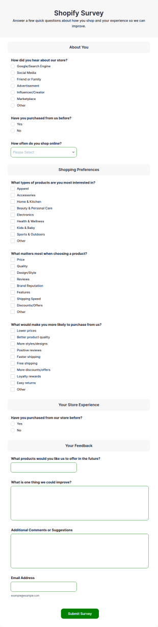 Shopify Survey Form Template