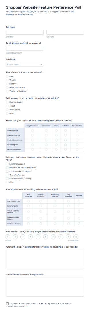 Shopper Website Feature Preference Poll Form Template
